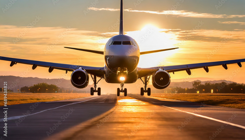 airplane landing at sunset airplane landing at sunset