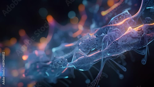 A complex network of interconnected circuits and algorithms, mimicking the intricate workings of a biological cell, pulsing and shifting in real time. This visualization represents the powerful