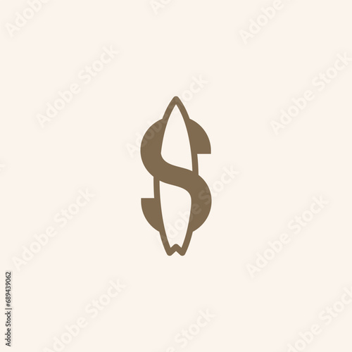 Creative surfing logo design. Vector illustration of letter s and surfing board shape. modern logo design vector icon template