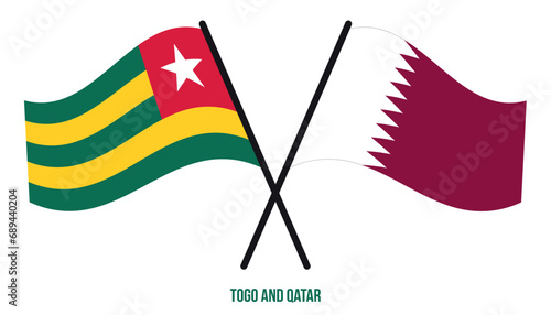 Togo and Qatar Flags Crossed And Waving Flat Style. Official Proportion. Correct Colors.