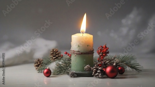 Christmas Candle with Cross - Festive Holiday Religious Symbolism