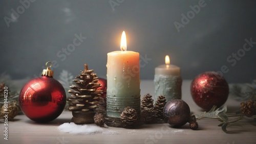 Christmas Candle with Cross - Festive Holiday Religious Symbolism