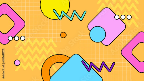 Colorful colourful vector retro nostalgic 90's background Retro trendy groovy background design in 1970s Hippie style. Vector illustration