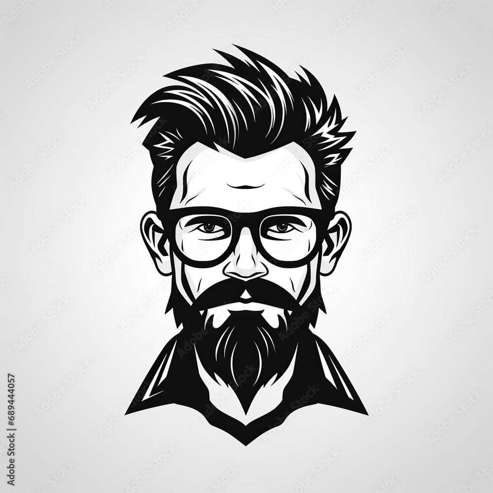 logo emblem with the face of bearded man with a mustache and glasses on a white isolated background logo emblem with the face of bearded man with a mustache and glasses on a white isolated background