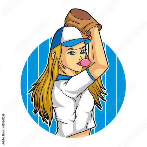 baseball player girl mascot logo