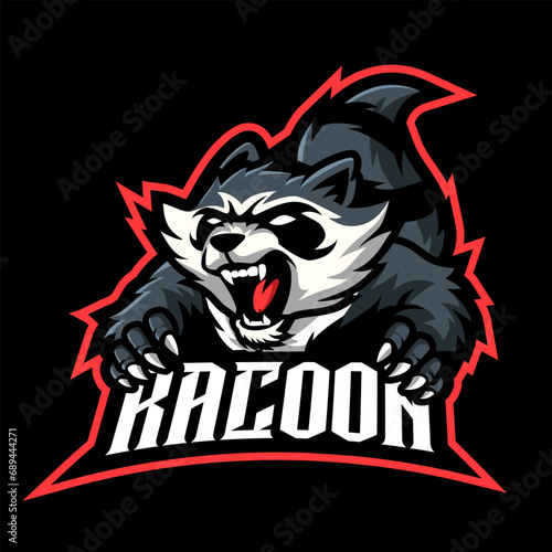 raccoon mascot logo e sport. raccoon mascot logo gaming