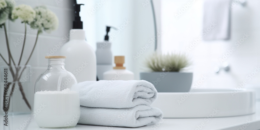 Fototapeta premium Serene Spa-Inspired Bathroom with White Amenities