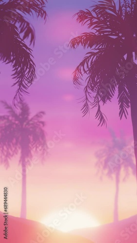 Vertical Video Tropical Sunset with Palm Tree Silhouettes Lopping Animation