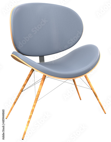 3d rendering of an Isolated gray modern woodern chair.