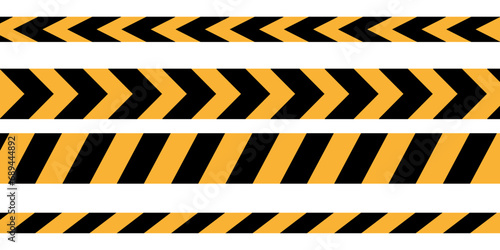 Barrier tape. Black and yellow restriction line. Construction border. Do not cross boundary tape. Vector illustration. EPS 10. photo
