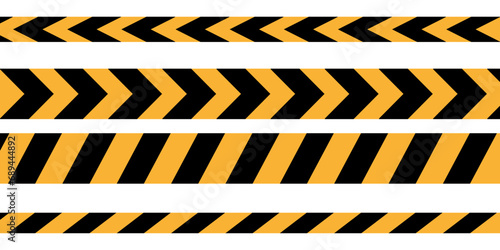 Barrier tape. Black and yellow restriction line. Construction border. Do not cross boundary tape. Vector illustration. EPS 10.