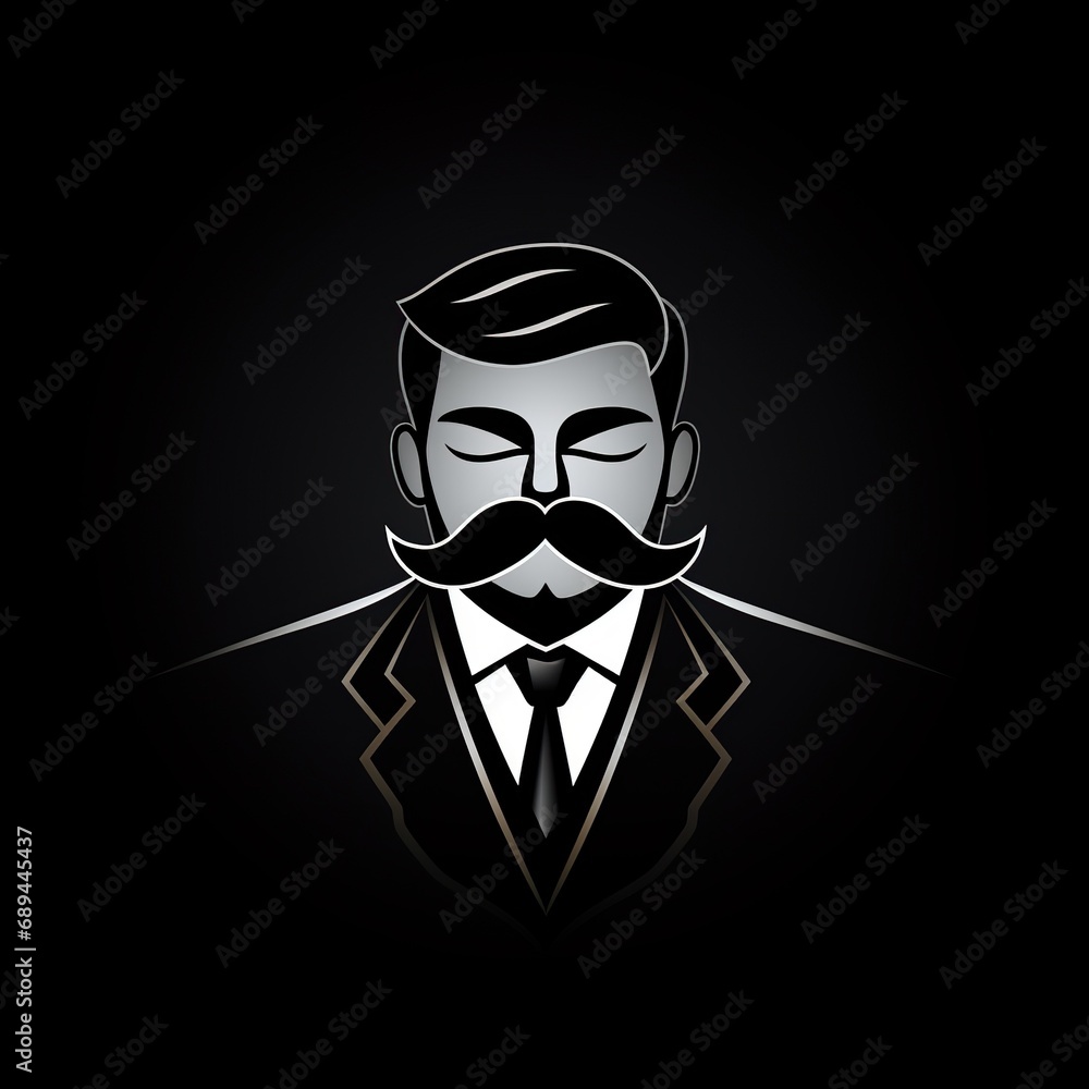 logo with the face of a man with a mustache in a suit with a tie on a black background is an emblem for stylish fashionable men's store or clothing brand logo with the face of a man with a mustache in a suit with a tie on a black background is an emblem for stylish fashionable men's store or clothing brand