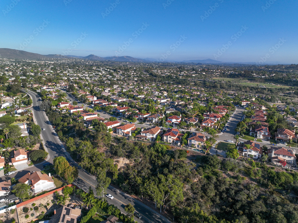 Aerial view of houses in Vista, Carlsbad in North County of San Diego, California. USA