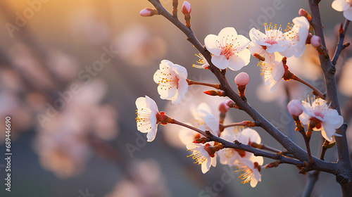 梅の花のアップ、枝についた白色の花 photo