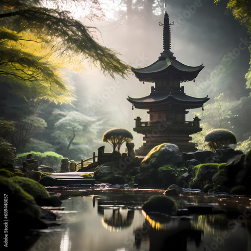 A peaceful pagoda in the middle of a zen garden