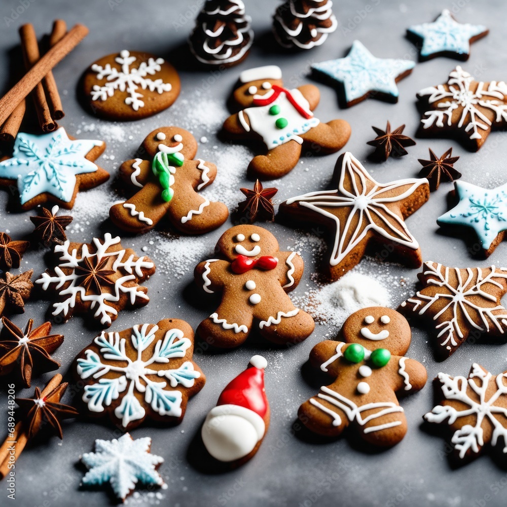 Homemade Gingerbread cookies with spices on a gray background. Homemade Gingerbread cookies with spices on a gray background.