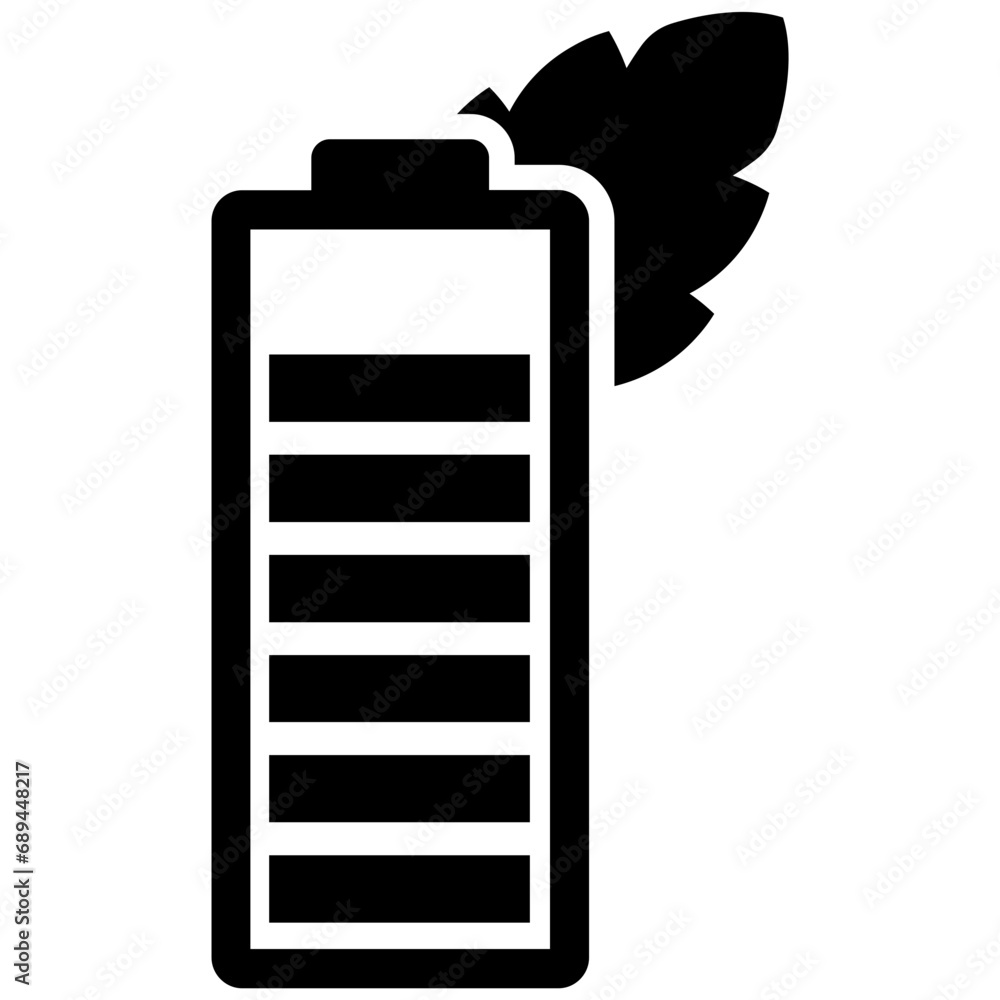 Battery leaf symbol icon black and white glyph Battery leaf symbol icon black and white glyph