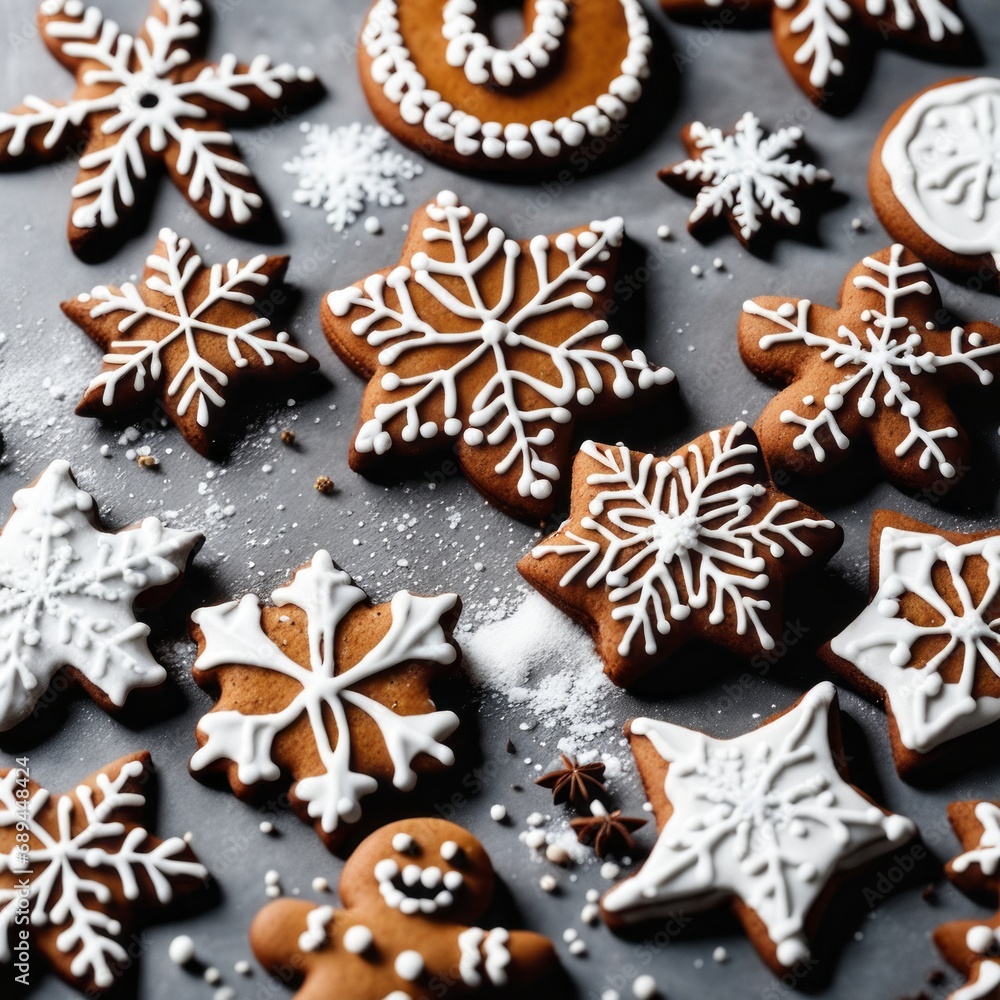 Homemade Gingerbread cookies with spices on a gray background. Homemade Gingerbread cookies with spices on a gray background.