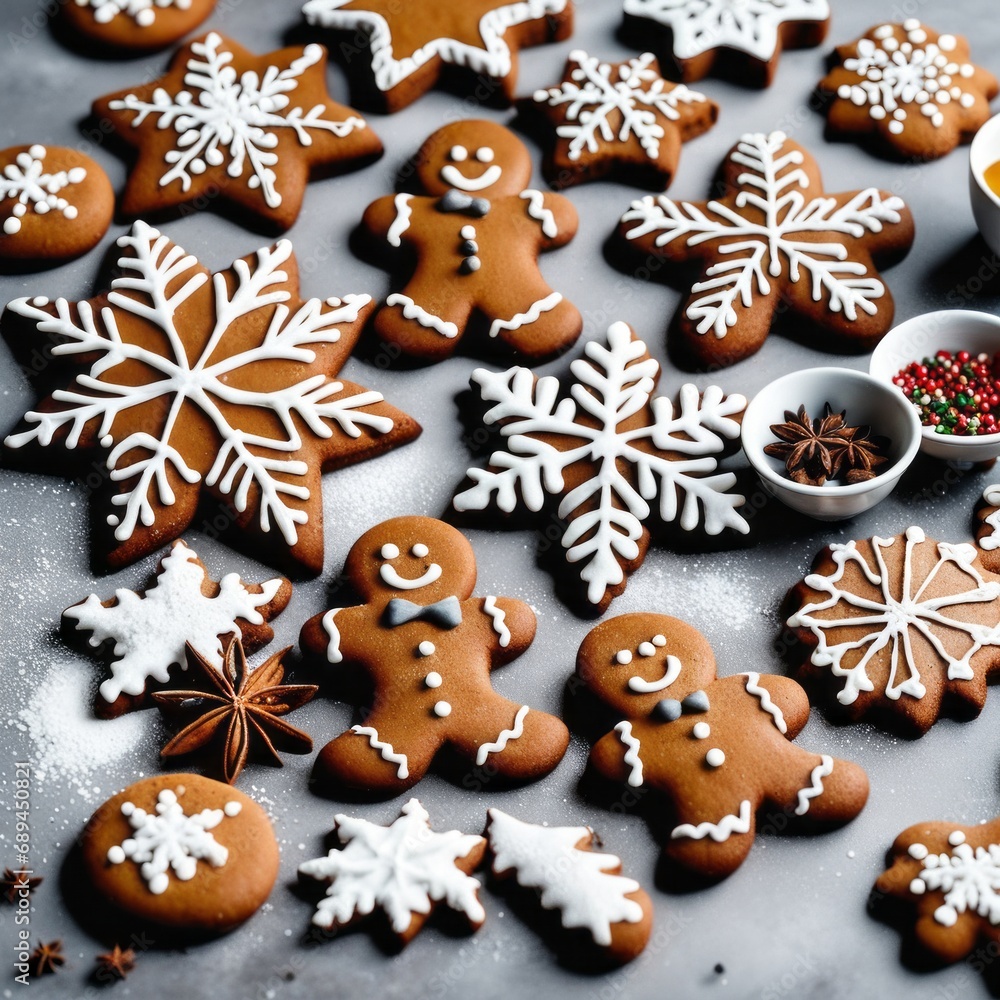 Homemade Gingerbread cookies with spices on a gray background. Homemade Gingerbread cookies with spices on a gray background.