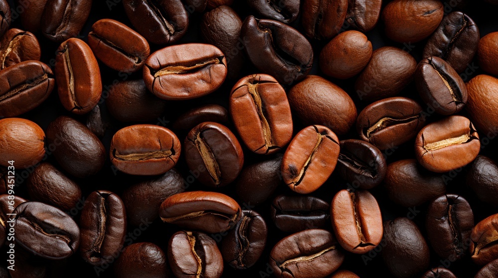 Fototapeta premium Coffee beans background. Roasted coffee beans texture. Coffee beans background