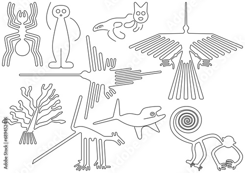 ナスカの地上絵風の線画セット