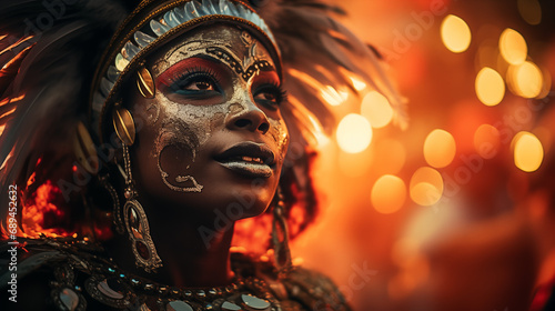 Tribal Dancer in Traditional Costume at Carnival