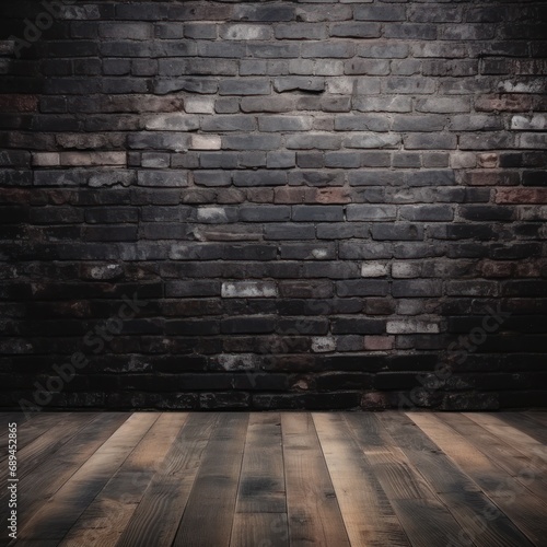 old black brick wall and wood floor