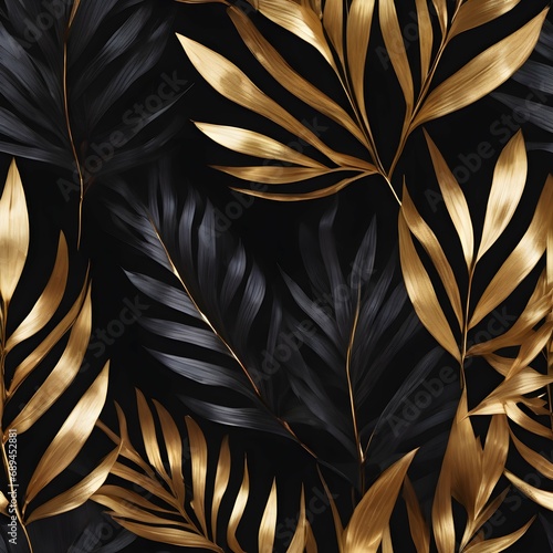 Metallic sheen, adding a touch of glamour and sophistication to the tropical leaf background