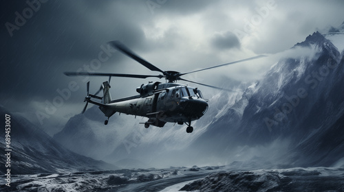 Rescue Helicopter in Mountainous Terrain