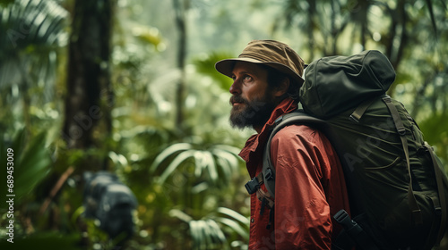 Explorer in Tropical Rainforest