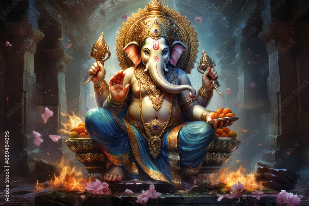 God Ganesha. Religious concept. Portrait with selective focus and copy space - obrazy, fototapety, plakaty 