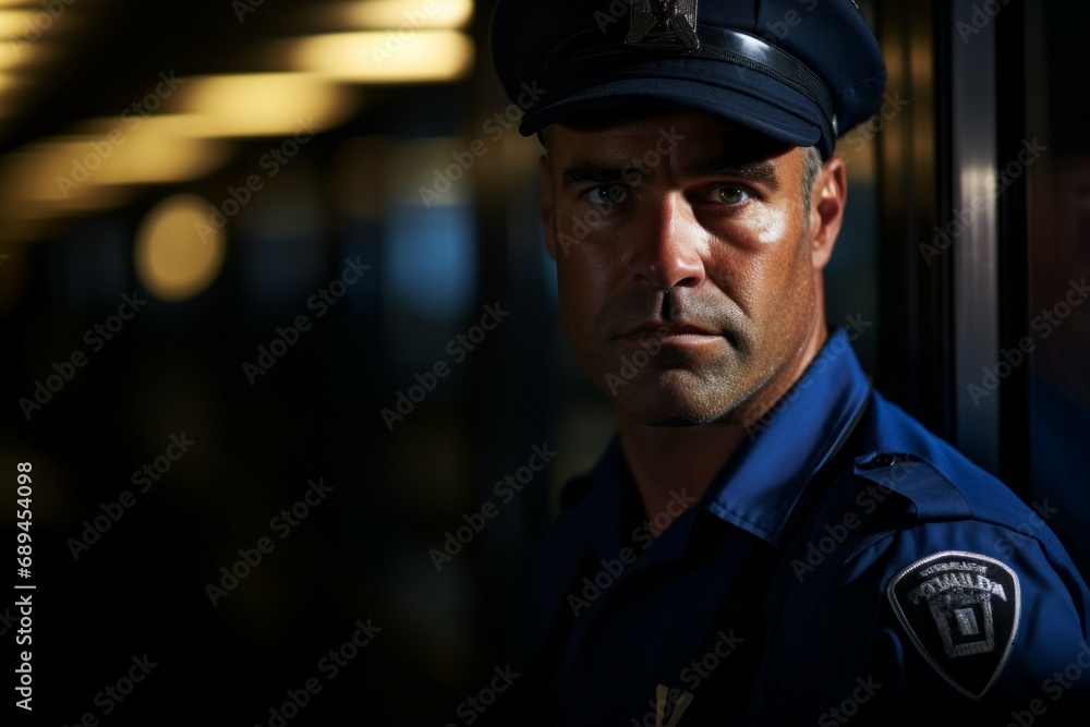 A man is a security or law enforcement officer. Concept of top in demand profession. Portrait with selective focus A man is a security or law enforcement officer. Concept of top in demand profession. Portrait with selective focus