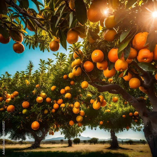 orange tree with oranges at sunny day
