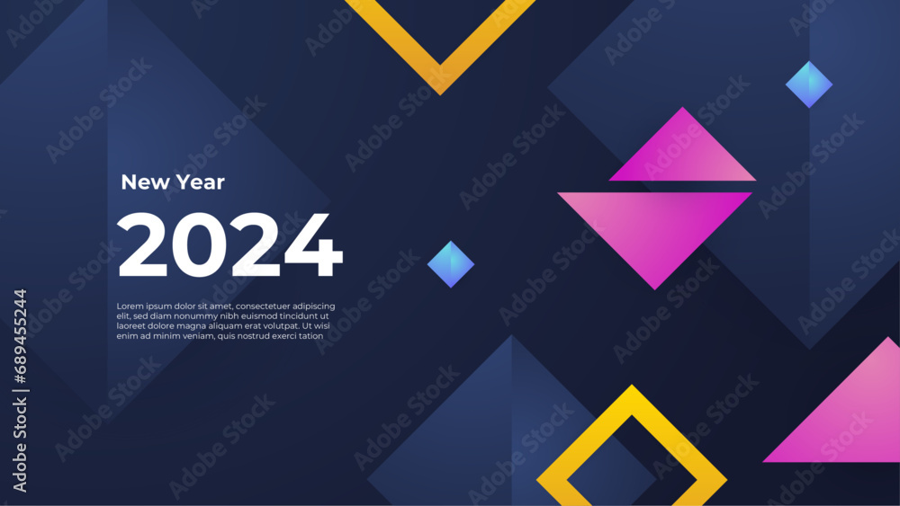 Happy new year 2024 celebration background. vector art and illustration for, landing page, template, poster, banner, flyer. Blue pink and yellow vector simple and elegant 2024 new year banner Happy new year 2024 celebration background. vector art and illustration for, landing page, template, poster, banner, flyer. Blue pink and yellow vector simple and elegant 2024 new year banner