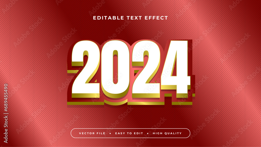 Red gold and white 2024 3d editable text effect - font style