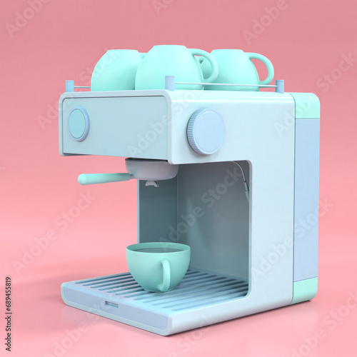 Coffee maker cartoon style, coffee machine .Coffee shop and cafe icon .Time for coffee banner. Simple automatic coffee machine. 3d mockup rendering illustration.