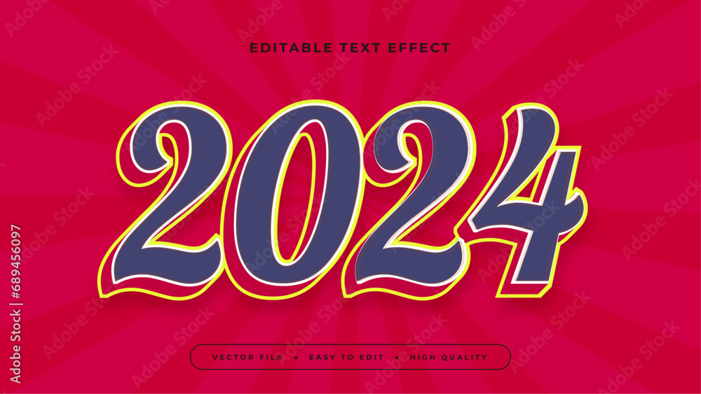 Red blue and yellow 2024 3d editable text effect - font style