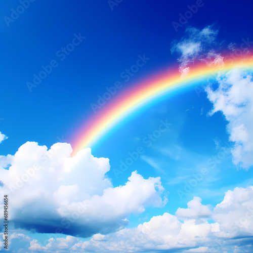 A vibrant rainbow stretching across a blue sky
