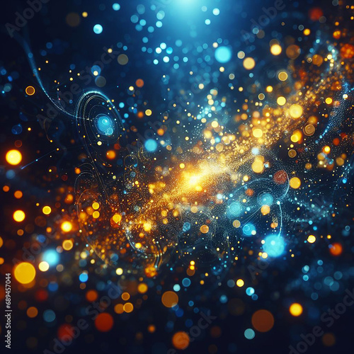 Blue and gold abstract background with bokeh effect just for event.ai generated