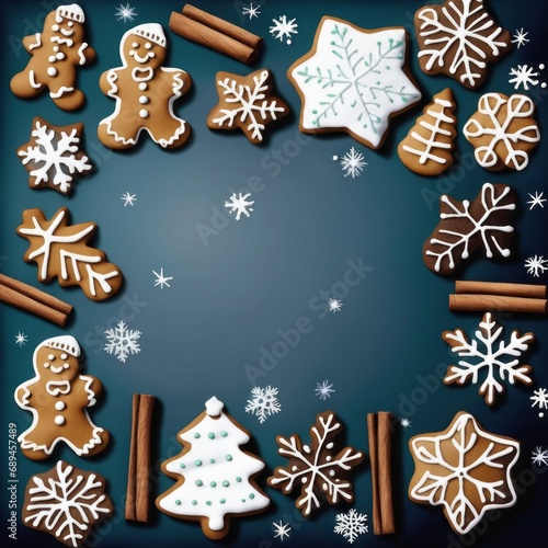 Homemade Gingerbread cookies with spices on a background.