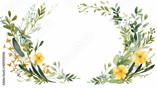 watercolor floral illustration foliage bouquet composition. Wedding decorative perfect wreath frame border