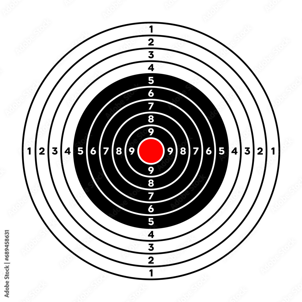 Shooting range paper target with divisions, marks and numbers. Archery, gun shooting practise and training, sport competition and hunting. Bullseye and aim. Vector illustration Shooting range paper target with divisions, marks and numbers. Archery, gun shooting practise and training, sport competition and hunting. Bullseye and aim. Vector illustration