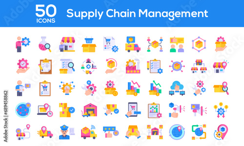Supply Chain Management Flat color Icon Collection