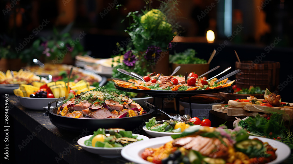 A table full of food, catering