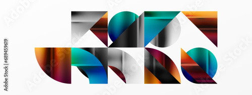 Minimalistic elegance shines through in this metallic background, showcasing composition of circles and triangles, creating geometric masterpiece