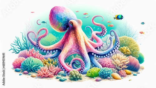 Colorful Polygonal Octopus. Type O - Generated by AI