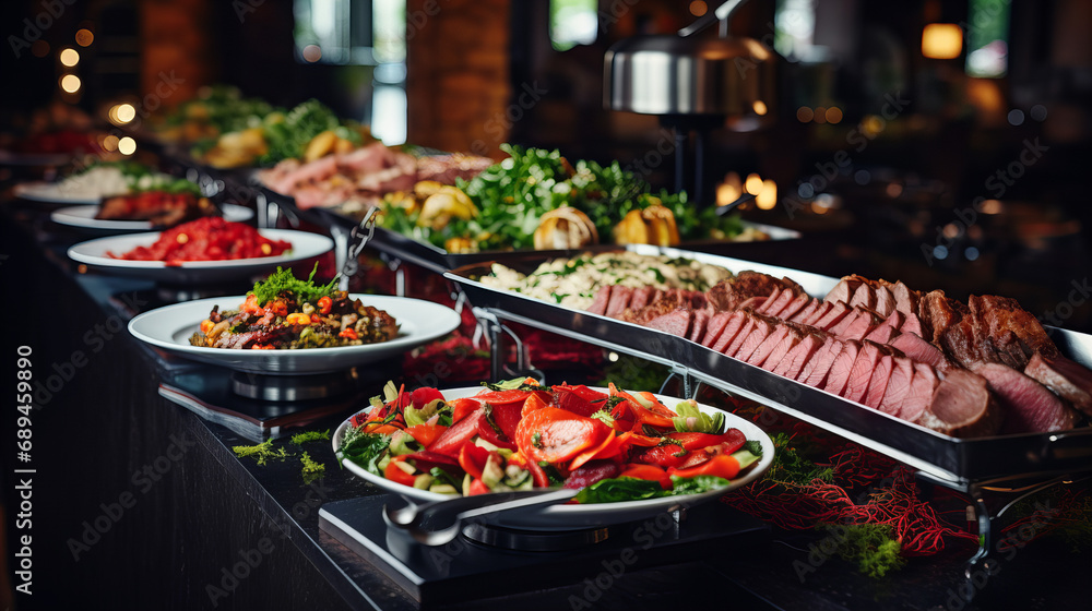 A buffet line of food, catering