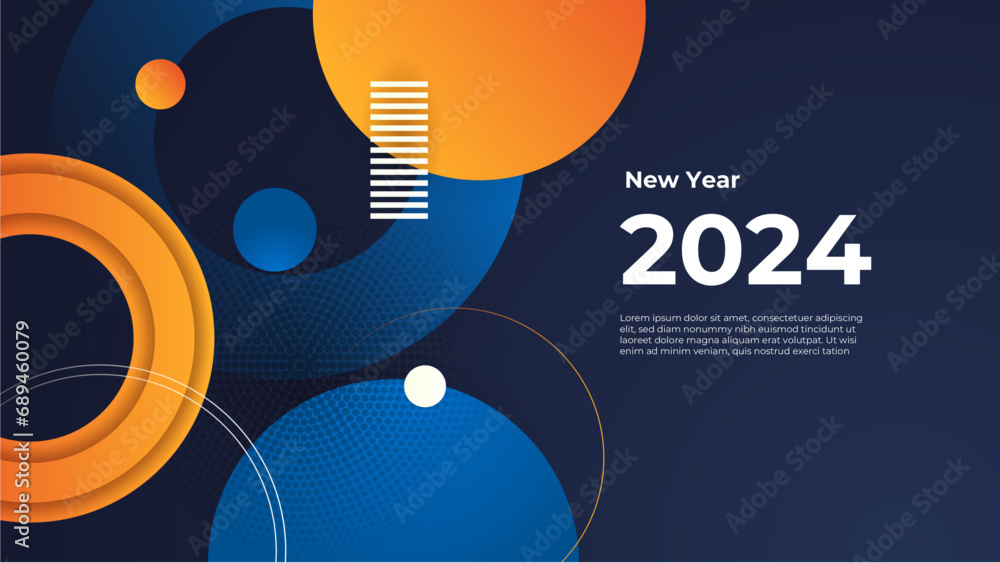 Blue and orange vector stylish 2024 new year banner