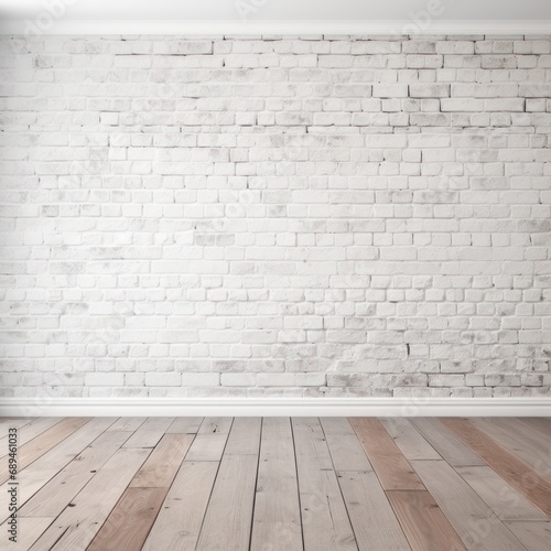 empty room white Brick wall wood floor