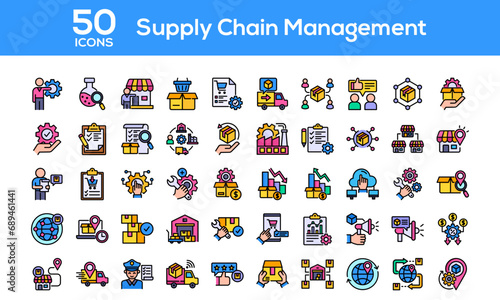Supply Chain Management Lineal color Icon Collection